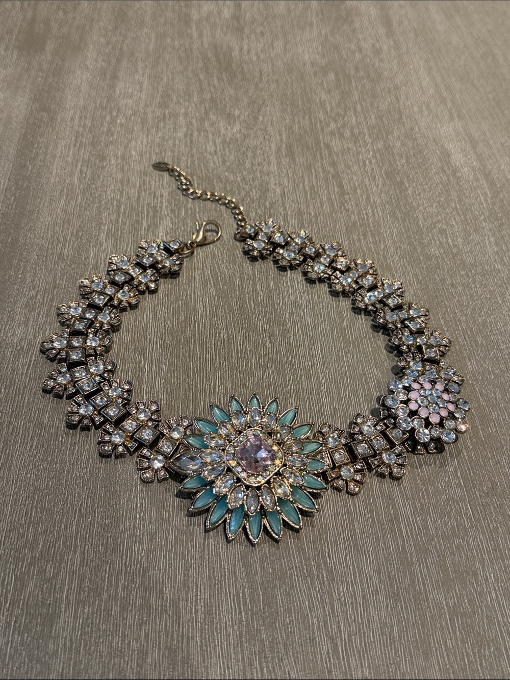 Crystal and Turquoise Flower Statement Necklace - Women Jewelry